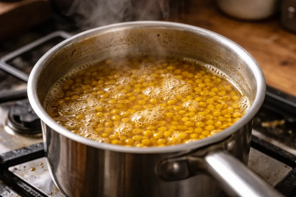 Simmering lentil soup with turmeric