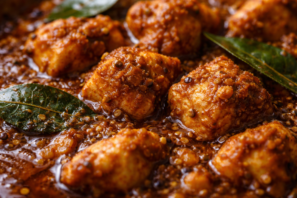 Sri Lankan chicken curry close-up