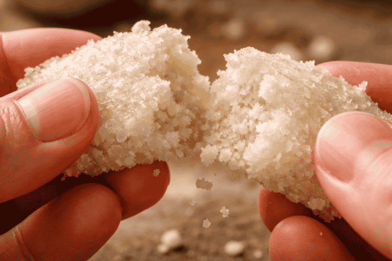Sri Lankan aluwa showing soft crumbly texture when broken apart