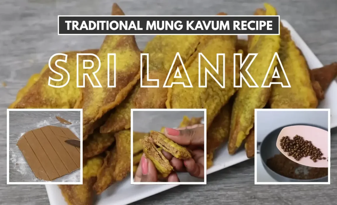 Sri Lankan mung kevum recipe collage showing preparation steps and final fried sweets