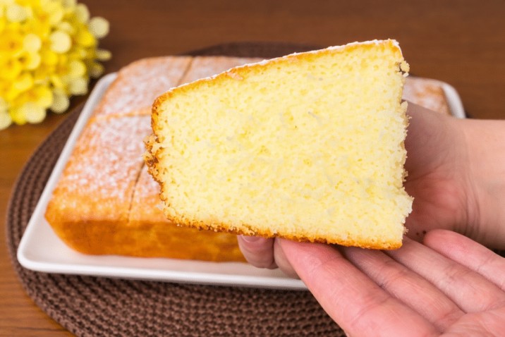 soft sponge cake slice showing light and airy texture inside