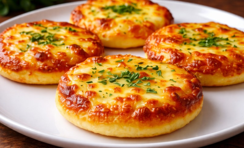 mini cheese buns with melted cheese topping served on a plate