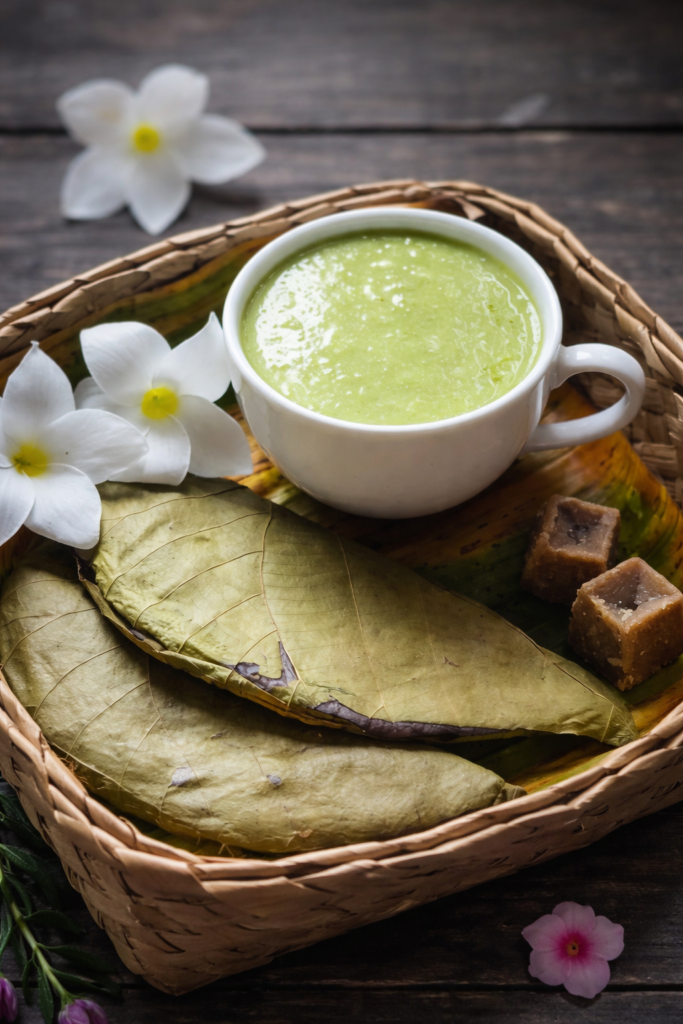 Blue fenugreek leaves porridge in Sri Lanka