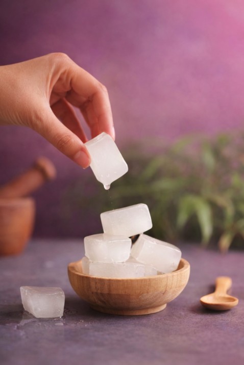 rice water frozen into ice cubes for natural skin care use