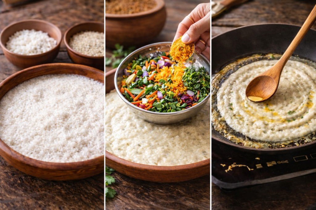 How to make Veggie-Loaded Masala Dosa (Step-by-Step Art)