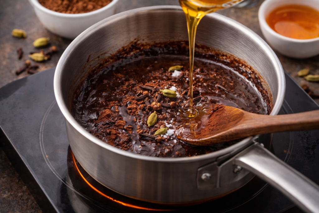 Prepare the honey and chocolate mixture