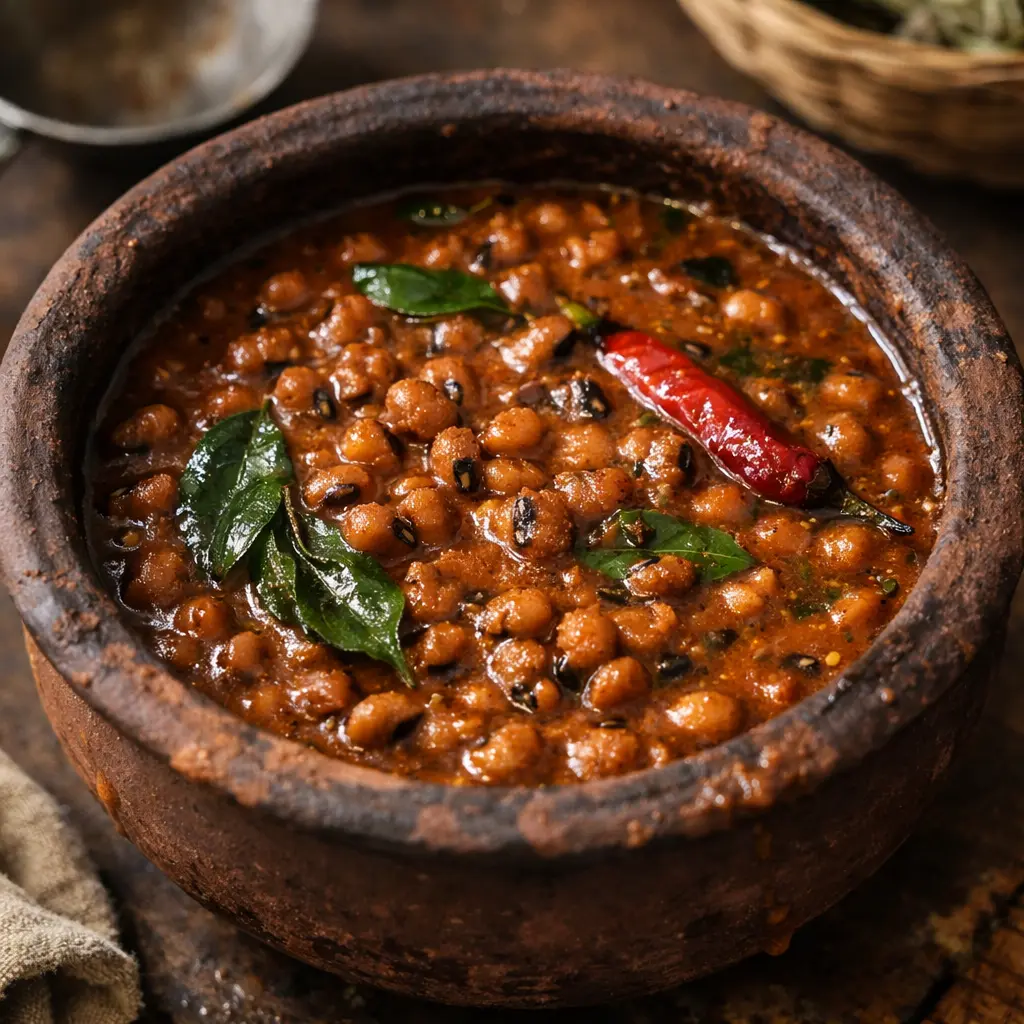 Sri Lankan kawpi curry with coconut milk in a clay pot