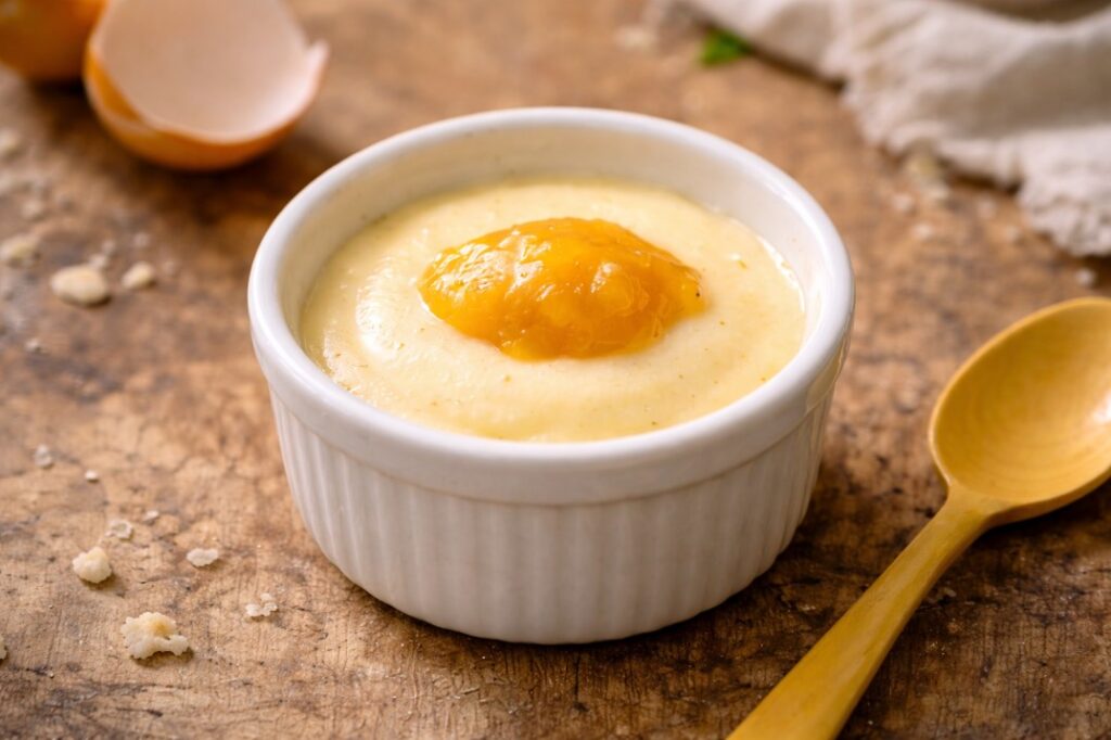 soft steamed egg yogurt pudding for baby in a small bowl homemade baby food