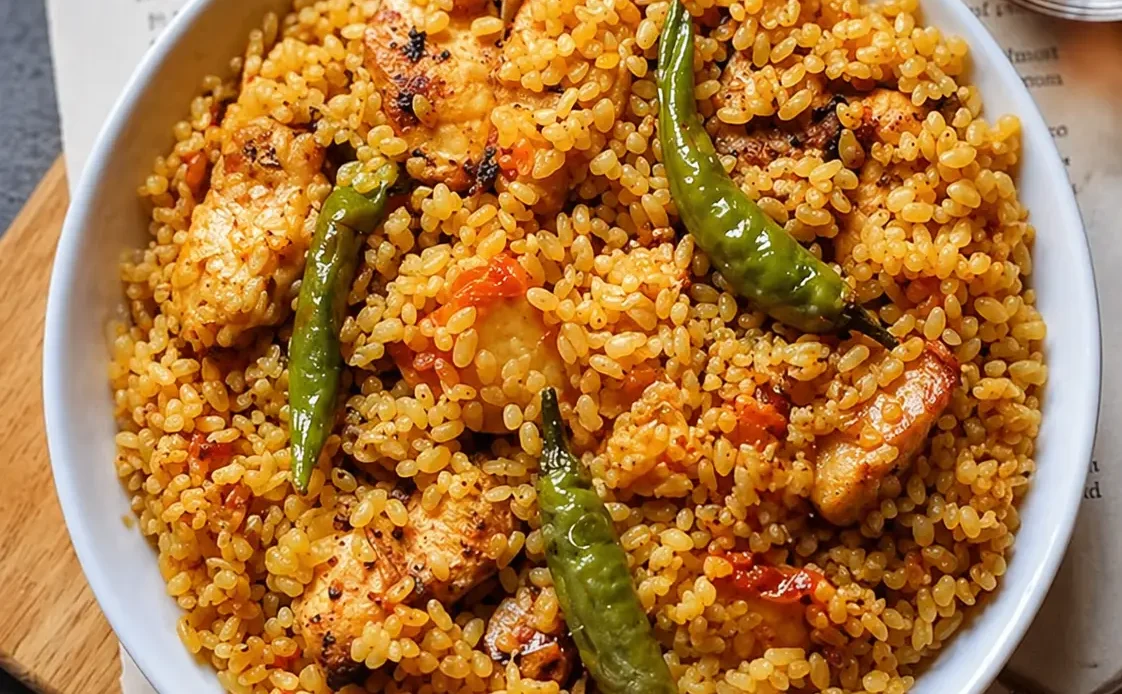 one pot fish and rice meal with potatoes