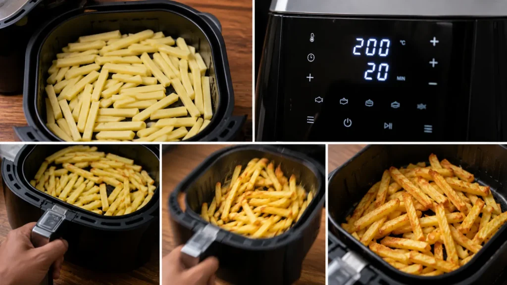 step-by-step homemade air fryer french fries cooking process