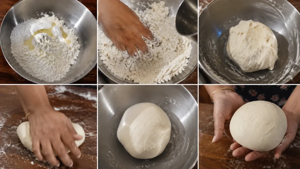 mixing and kneading dough for homemade Sri Lankan godamba roti in kitchen