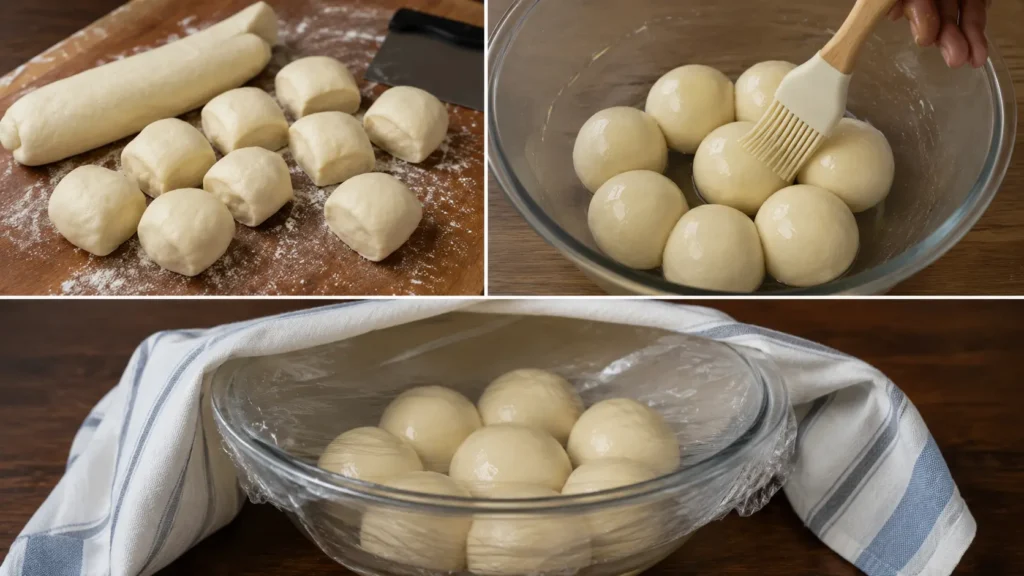 small dough balls brushed with oil and resting in bowl for homemade godamba roti