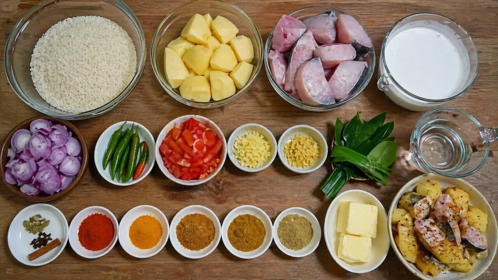 ingredients for one pot fish and rice recipe