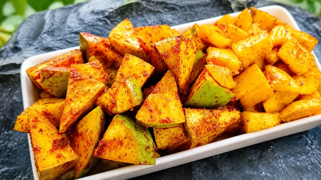 close up of spicy Sri Lankan mango achcharu