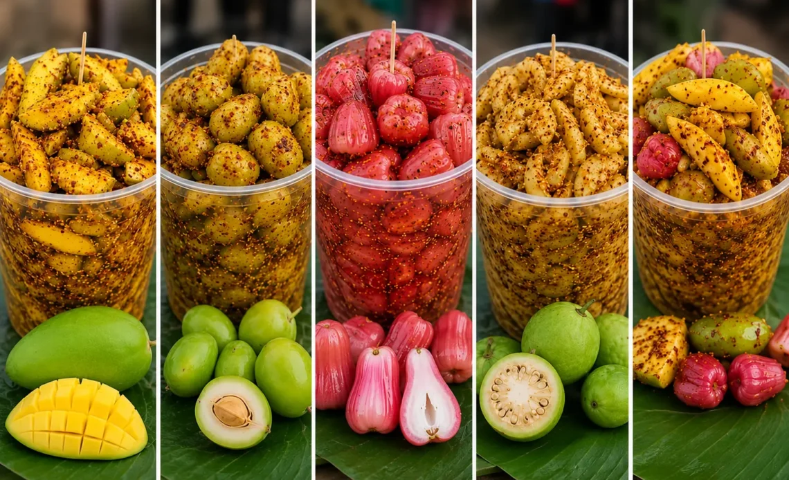 Sri Lankan street style achcharu cups with spicy mixed fruits